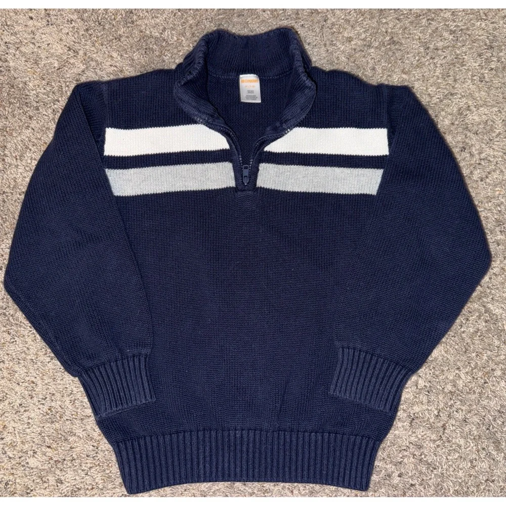 Gymboree Quarter Zip‎ Mock Neck Cotton Navy Blue Striped Sweater Boys 7 - 8 2016